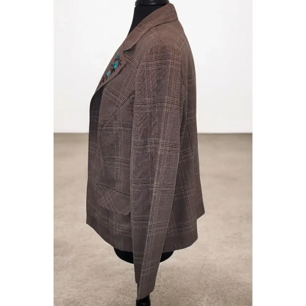 VTG Sag Harbor Glen Plaid Blazer Attached Vest 20W Power Suit 80s 90s